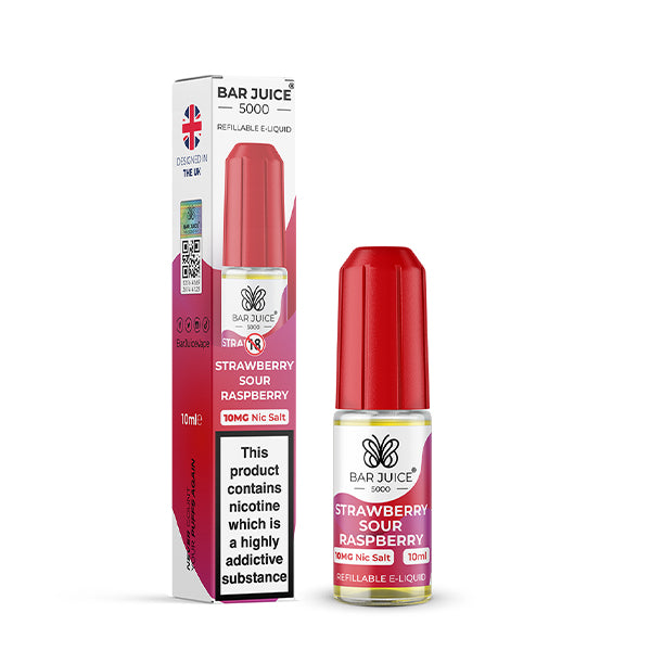 STRAWBERRY SOUR RASPBERRY 10ML E LIQUID NICOTINE SALT BY BAR JUICE 5000 - 5MG|10MG|20MG - VapePure