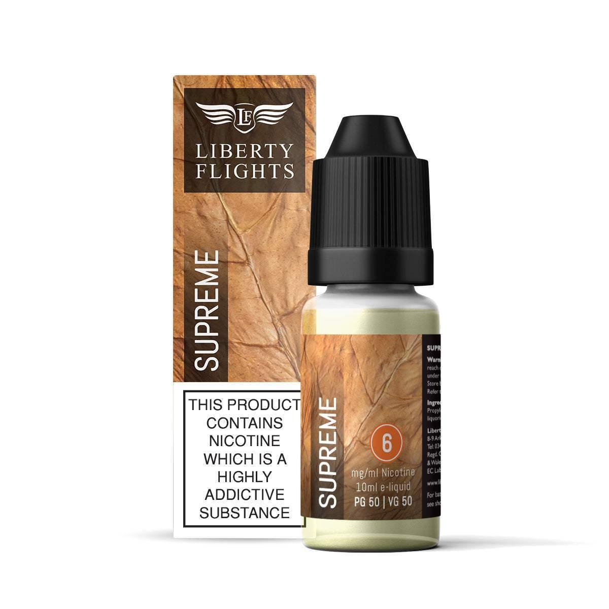 SUPREME - 10ML E-LIQUID 50VG|50PG BY LIBERTY FLIGHTS - 0MG|3MG|6MG|12MG|18MG - 1X|5X|10X BOTTLES - VapePure