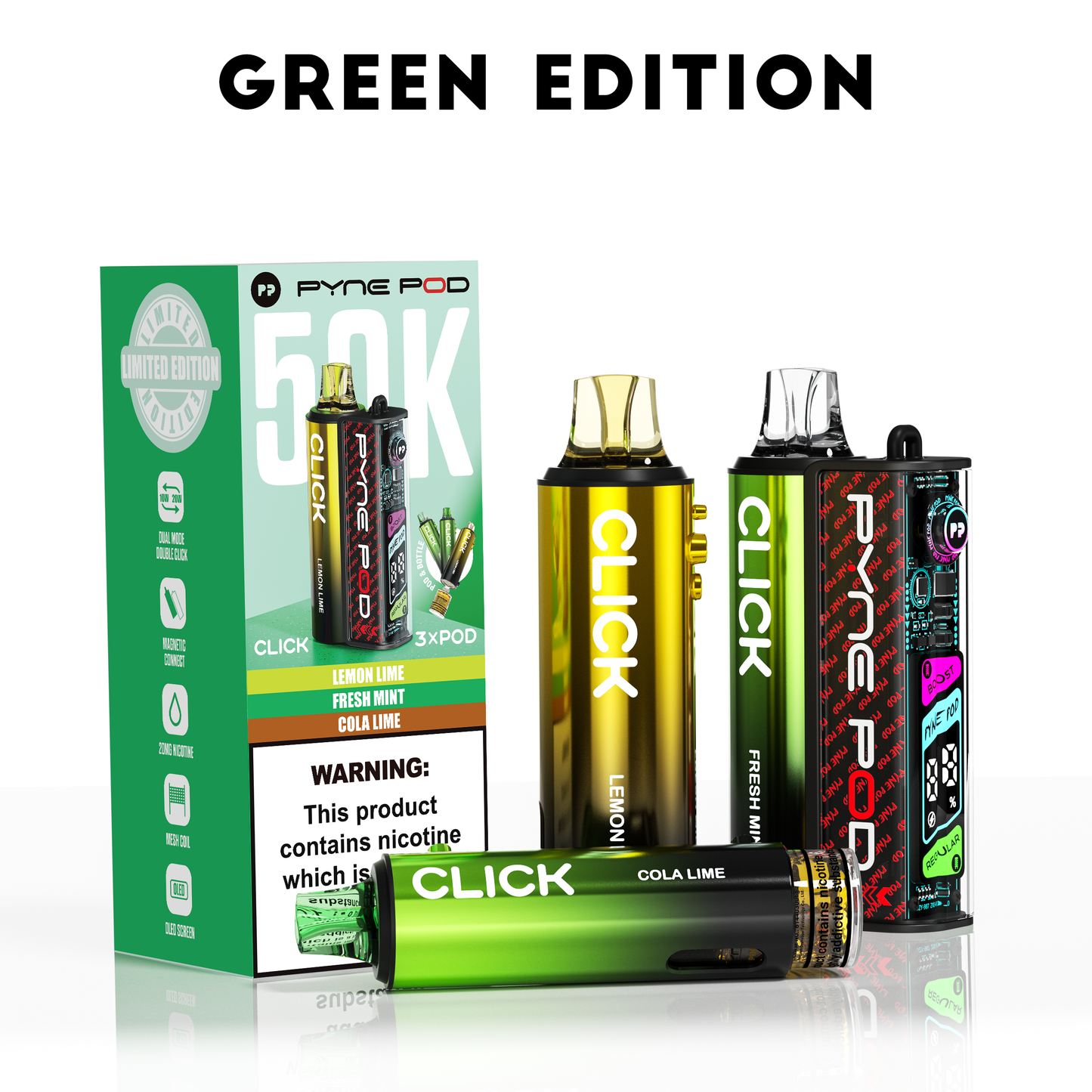 Green Edition - Pyne Pod Click 50K Prefilled Pod Kit - VapePure