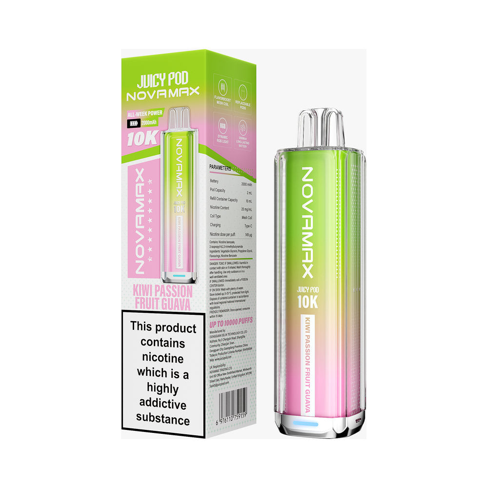 KIWI PASSIONFRUIT & GUAVA - JUICY POD NOVAMAX 10K PRE-FILLED VAPE KIT