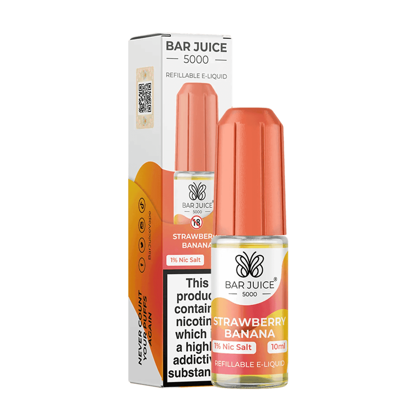 STRAWBERRY BANANA 10ML E LIQUID NICOTINE SALT BY BAR JUICE 5000 - VapePure