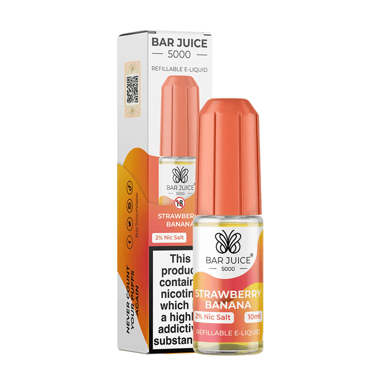 STRAWBERRY BANANA 10ML E LIQUID NICOTINE SALT BY BAR JUICE 5000 - VapePure