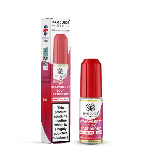 STRAWBERRY SOUR RASPBERRY 10ML E LIQUID NICOTINE SALT BY BAR JUICE 5000 - 5MG|10MG|20MG - VapePure