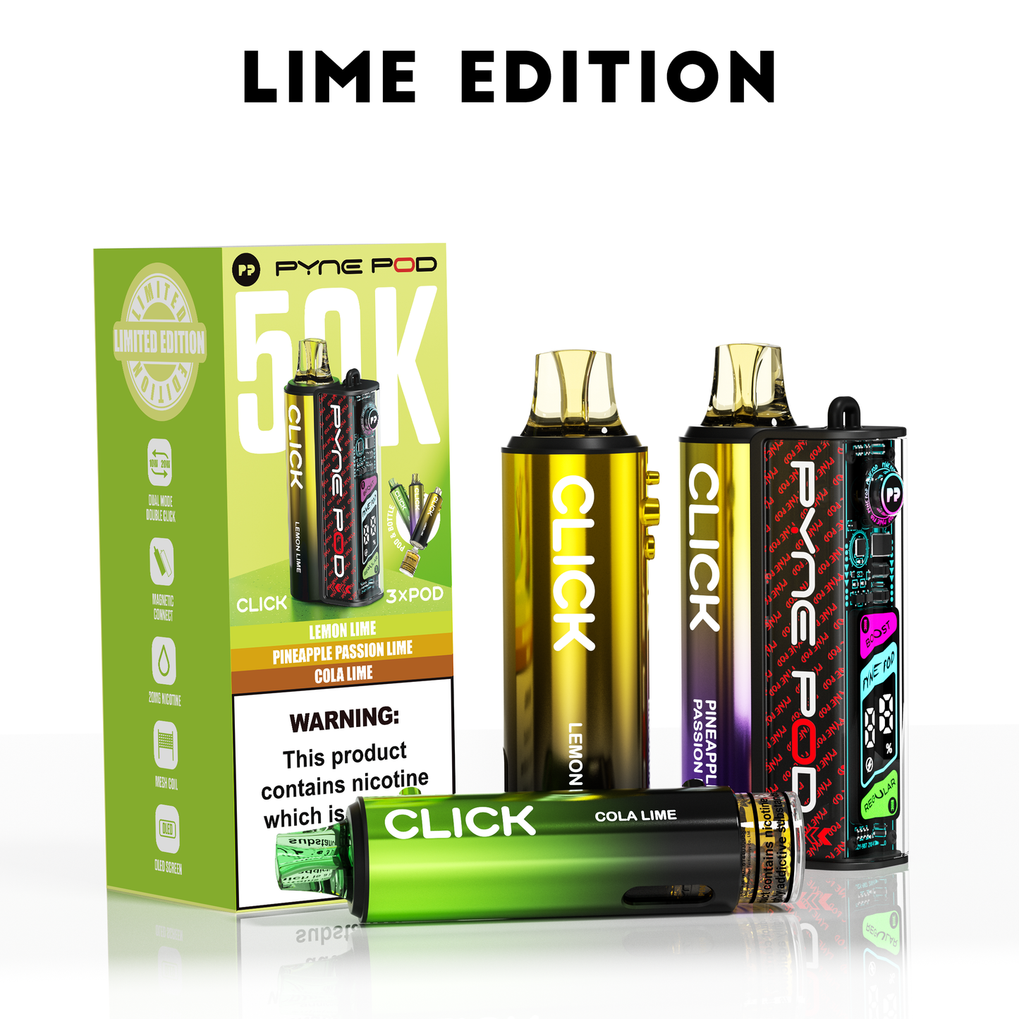 Lime Edition - Pyne Pod Click 50K Prefilled Pod Kit - VapePure