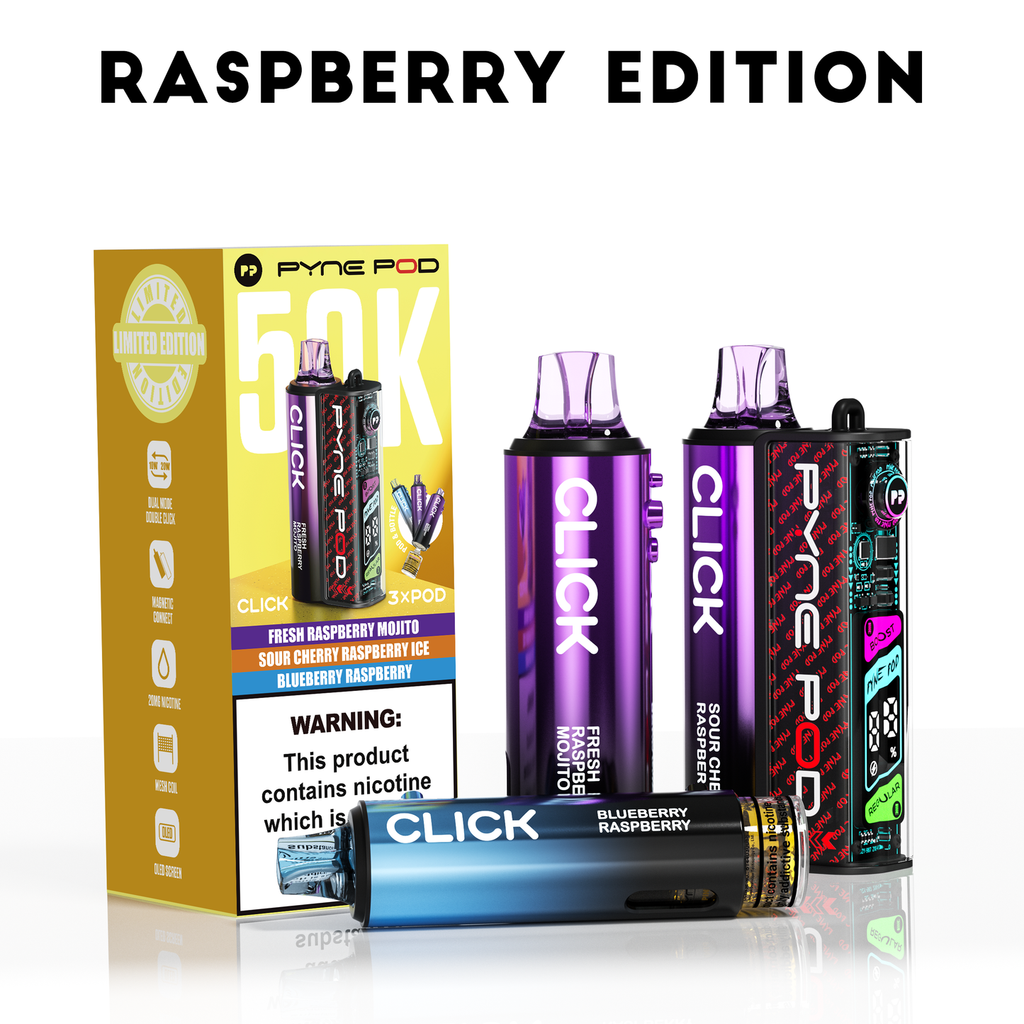 Raspberry Edition - Pyne Pod Click 50K Prefilled Pod Kit - VapePure
