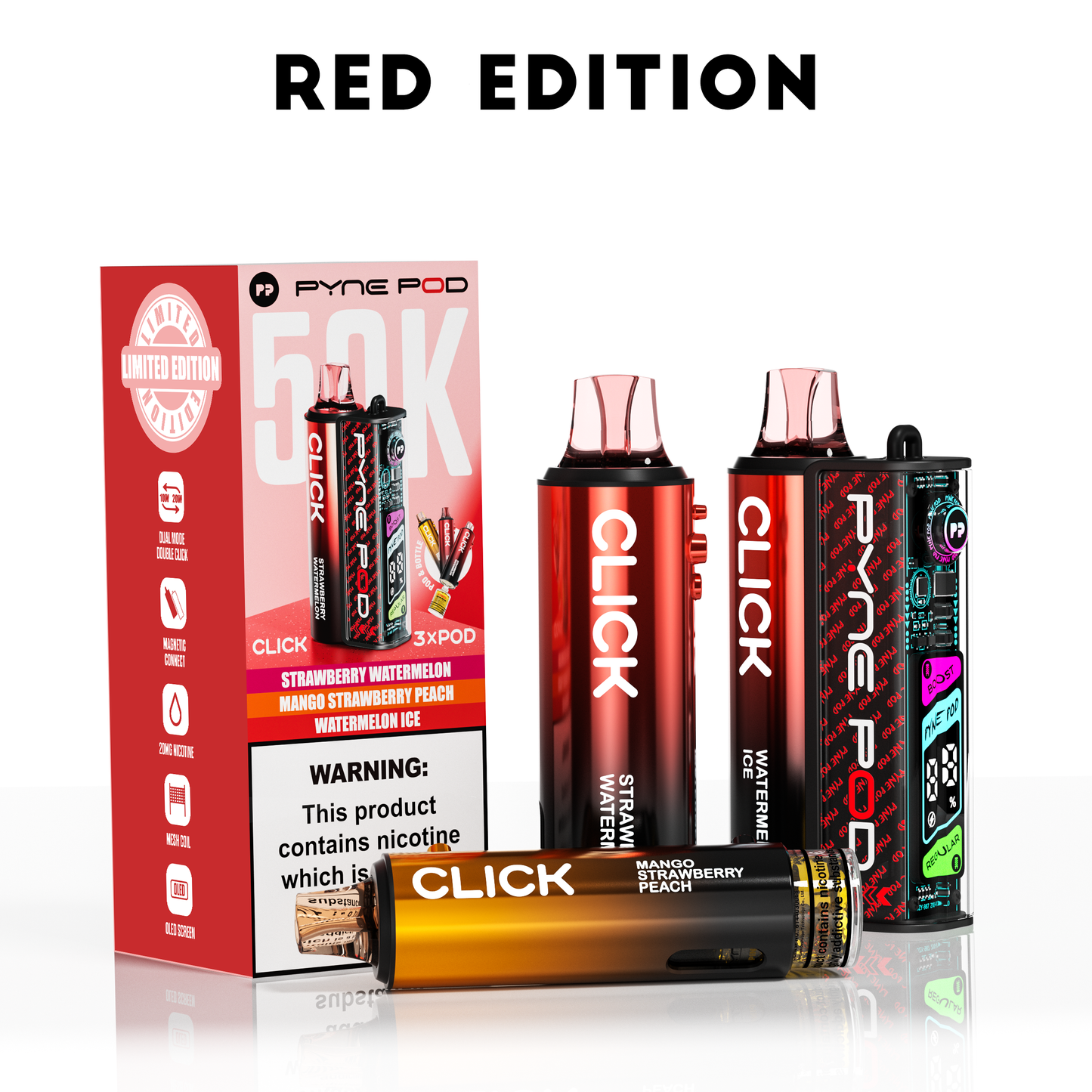 Red Edition - Pyne Pod Click 50K Prefilled Pod Kit - VapePure