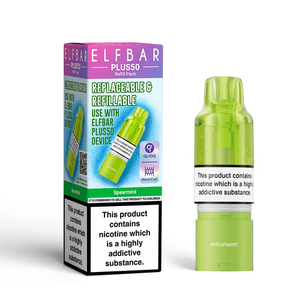 Spearmint Elf Bar Plus 50 Prefilled Pod + Refill Container