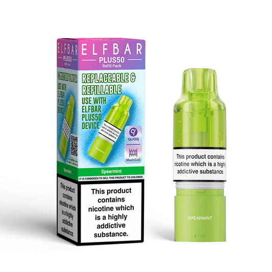 Spearmint Elf Bar Plus 50 Prefilled Pod + Refill Container