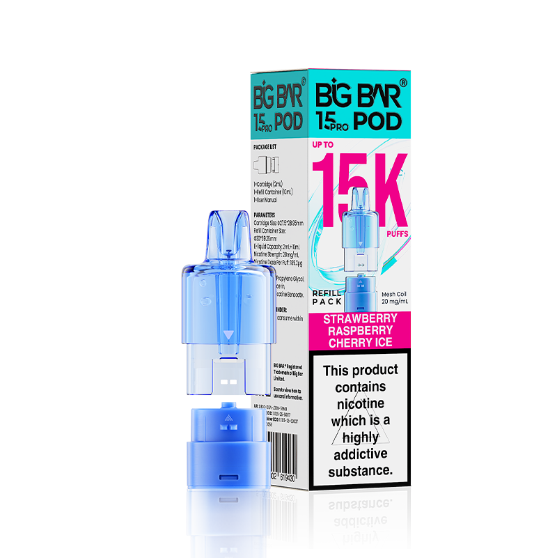 Strawberry Raspberry Cherry Ice Big Bar 15000 Pro Prefilled Replacement Pods