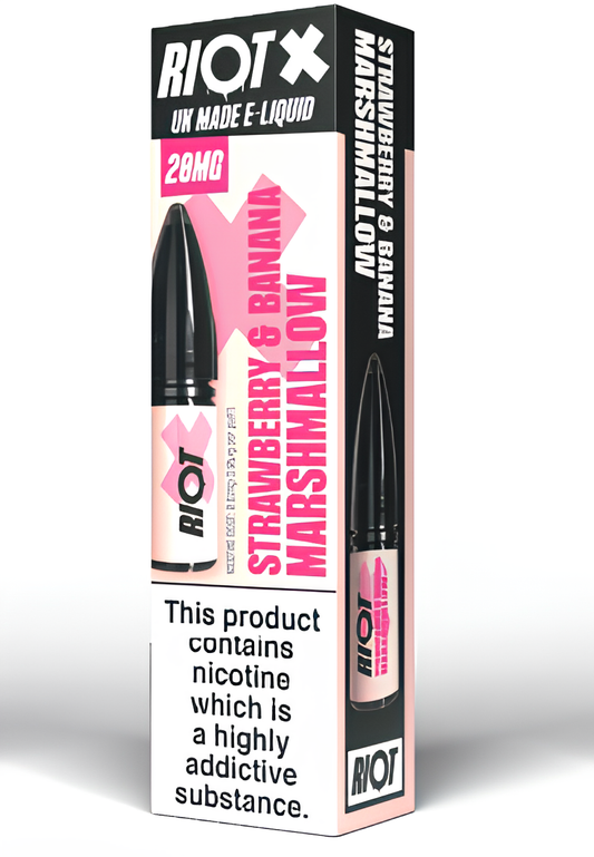 STRAWBERRY & BANANA MARSHMALLOW - RIOT X - 10ML NIC SALT E-LIQUID - 5MG | 10MG | 20MG BY RIOT SQUAD - VapePure