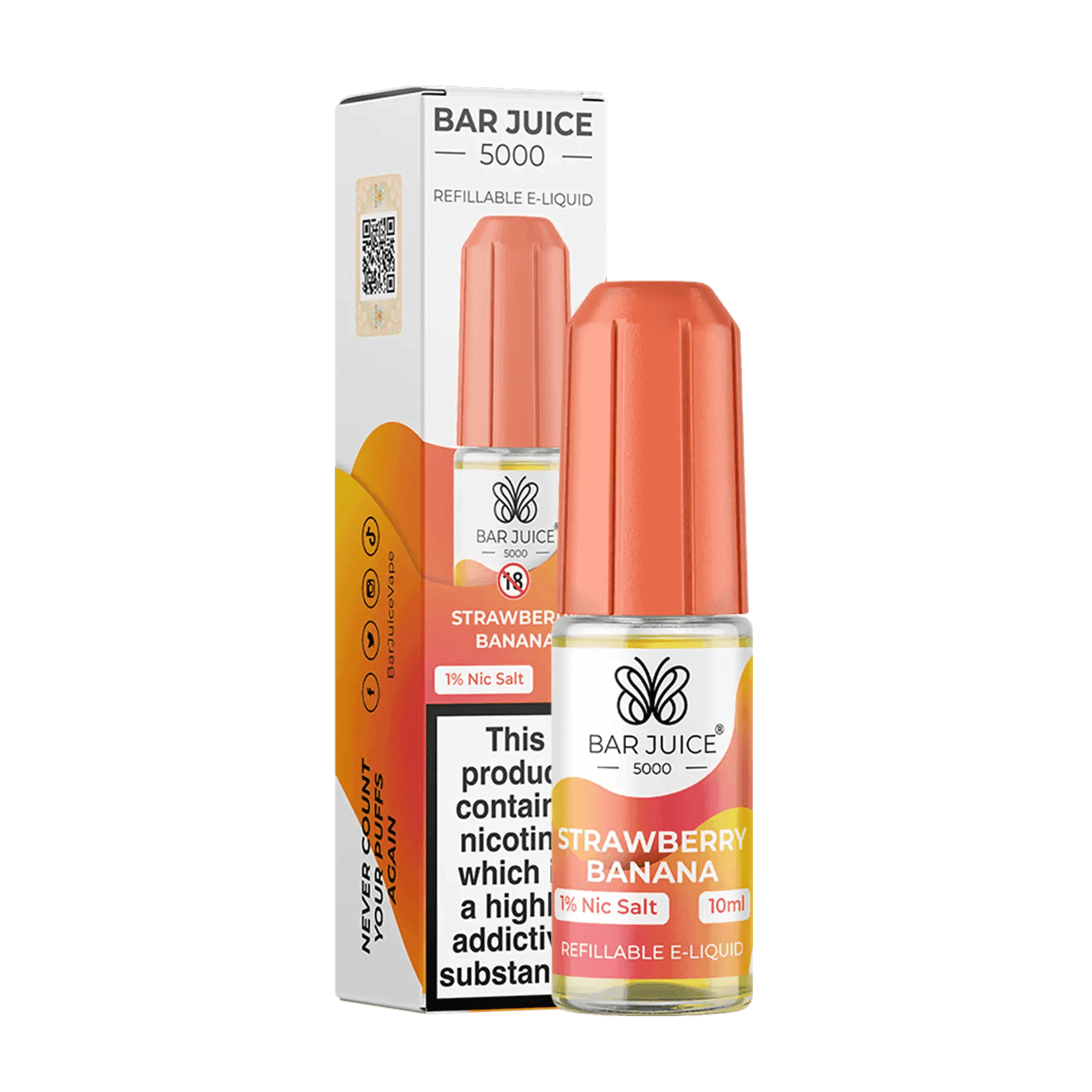STRAWBERRY BANANA 10ML E LIQUID NICOTINE SALT BY BAR JUICE 5000 - VapePure